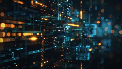 Abstract Digital Network with Glowing Lines and Lights