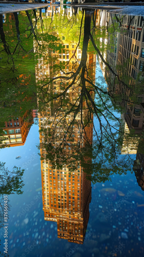 Wall mural Cityscape Reflection In Puddles