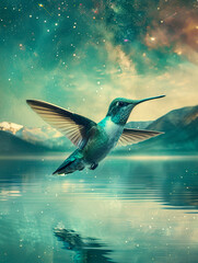 Fototapeta premium Hummingbird Soaring Through Dreamy Sky