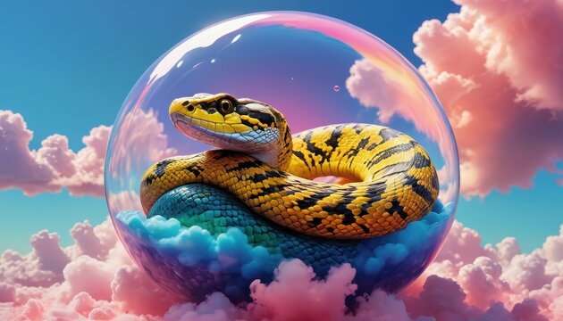 Snake in a Bubble Above the Clouds.