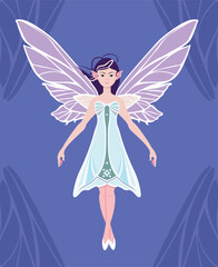 Abstract fairy with wings in a blue dress