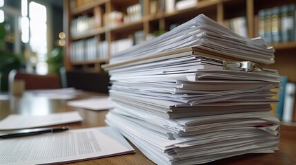 Realistic closeup of legal documents and paperwork in a law firm, detailed textures, deep depth of field, 8k resolution, focus on entire scene, highquality photography