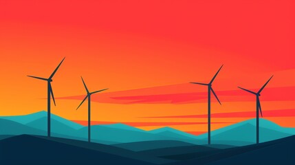 Obraz premium Renewable energy innovations in solar, wind, and hydro power technologies, driving sustainability and reducing reliance on fossil fuels. Background Illustration, Bright color tones, , Minimalism,