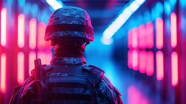 AI applications in defense and security enhancing national security with AI-driven surveillance, threat detection, and military strategy. Background Illustration, Bright color tones, , Minimalism,