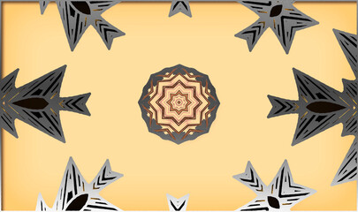 Obraz premium Star-shaped patterns radiate around a central mandala design in muted tones, set against a soft yellow background.