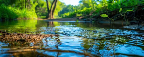 Tranquil River Reflections Abstract Art Inspired by a Peaceful Riverside Path, Capturing the Dynamic Flow of Nature's Beauty