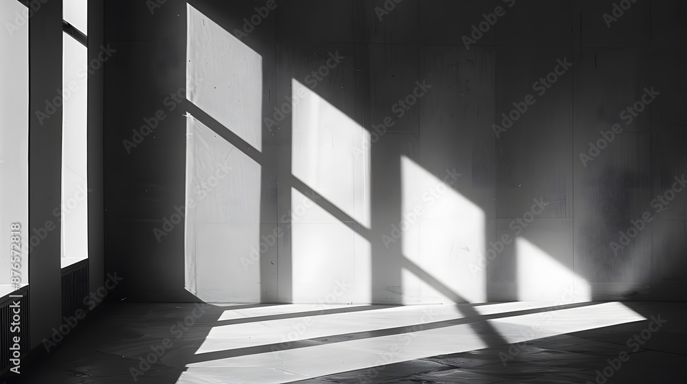 Poster abstract architecture shadow and lights in office room on white wall from window.