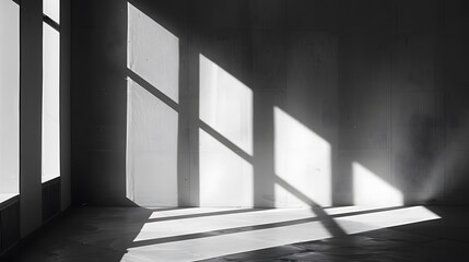 Abstract architecture shadow and lights in office room on white wall from window. 