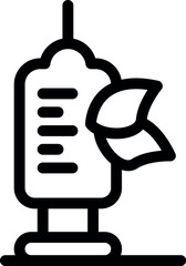 Line icon of a syringe with a hemp leaf symbolizing medical marijuana treatment