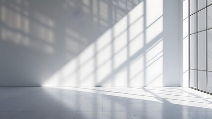 Abstract architecture shadow and lights in office room on white wall from window. 