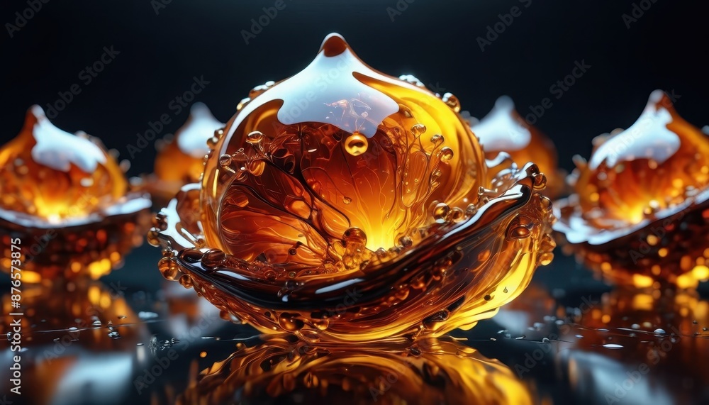 Wall mural abstract golden liquid drops.