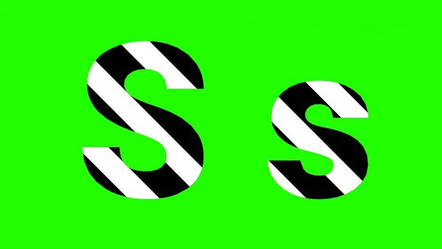 Animated looping video of the letter "S" with a black and white striped pattern on a green screen.  Perfect for projects, introductions, titles, and more.
