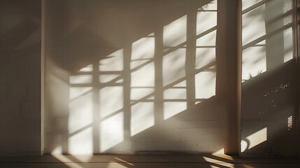 Obraz premium Abstract architecture shadow and lights in office room on white wall from window. 