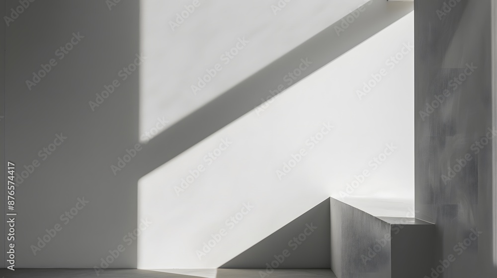 Poster abstract architecture shadow and lights in office room on white wall from window.