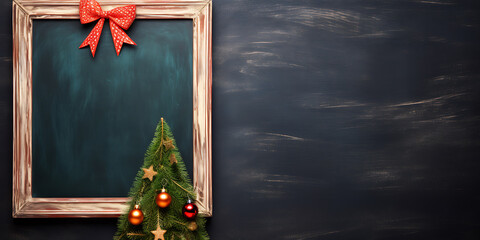 Christmas tree on a chalkboard. Dark background. Holiday decor.