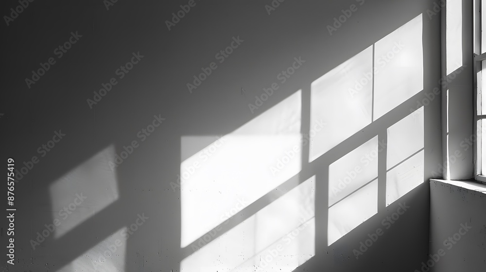 Poster abstract architecture shadow and lights in office room on white wall from window.