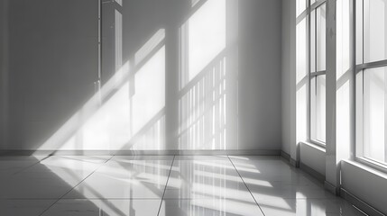 Obraz premium Abstract architecture shadow and lights in office room on white wall from window. 