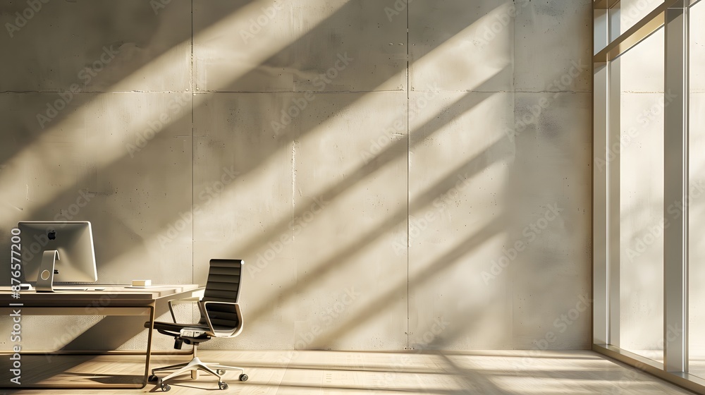 Poster abstract architecture shadow and lights in office room on white wall from window.