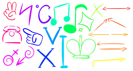 Set with various signs and symbols, color raster illustration