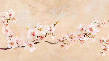 Obraz premium Delicate pink blossoms on light beige branches. 
