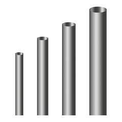 Metallic cylinder chart. Gradient silver bars. Vertical 3D tubes. Vector illustration.