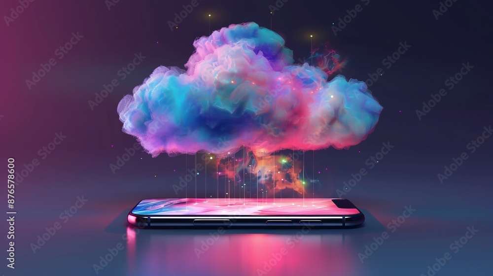 Poster abstract background of modern mobile phone with communication cloud. template for a text