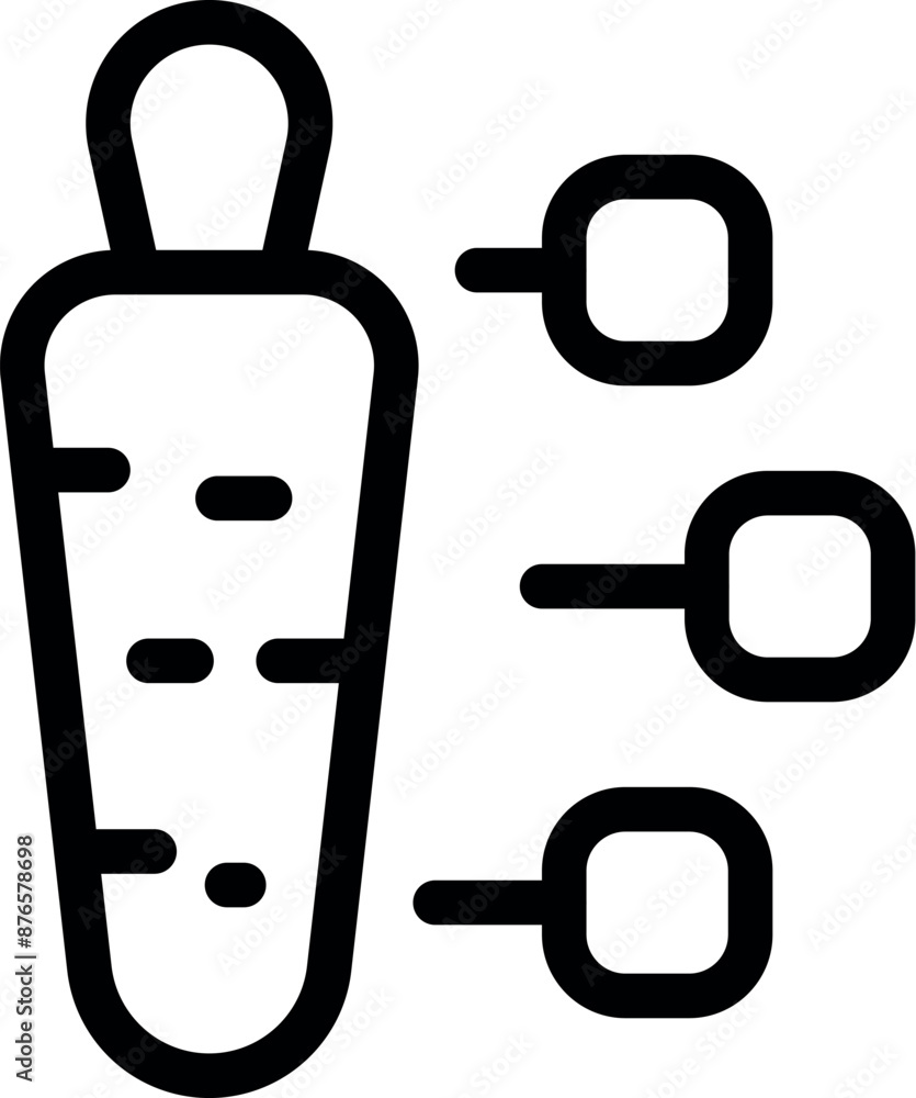 Poster line icon of a bar chart representing data analysis with three key data points highlighted