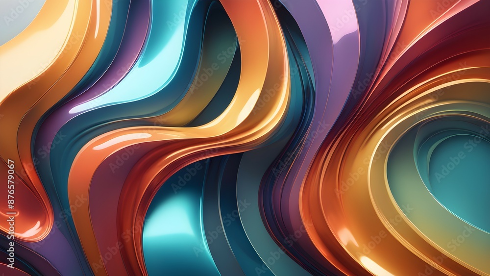 Poster multicolor abstract background with smooth wavy shapes and vibrant glossy reflections