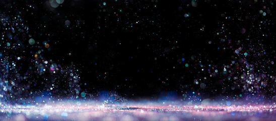 Sparkling lights glittering in ethereal blues purples. Sparkling magical galaxy background.