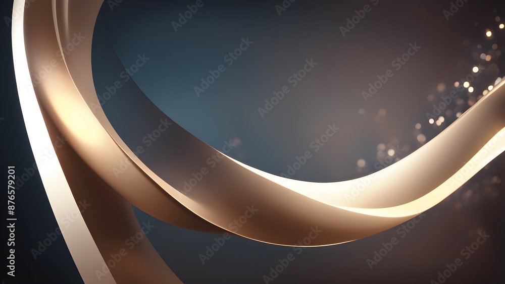 Aufkleber golden abstract glowing ribbon floating in a dark blue background with sparkling light particles