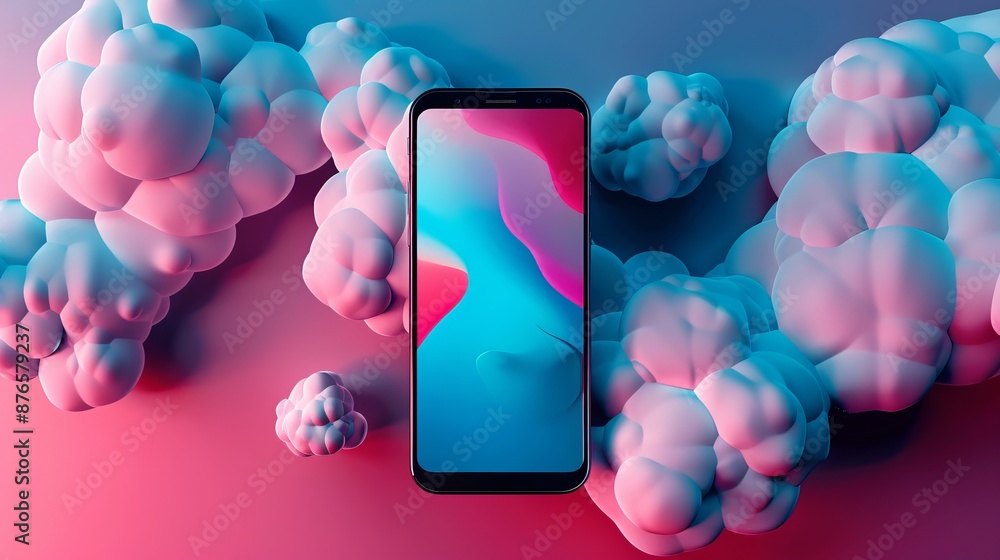 Poster abstract background of modern mobile phone with communication cloud. template for a text
