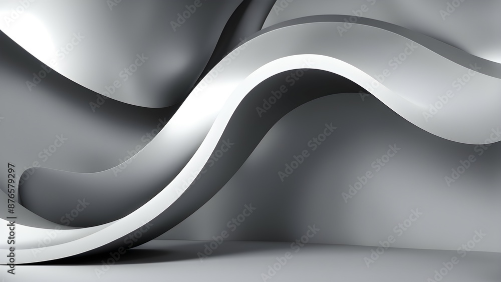 Poster minimalistic 3d gray and white curved architectural structure in empty space