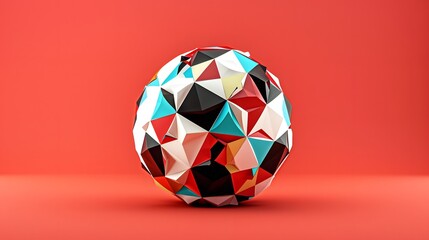 Fototapeta premium low poly soccer ball on red background