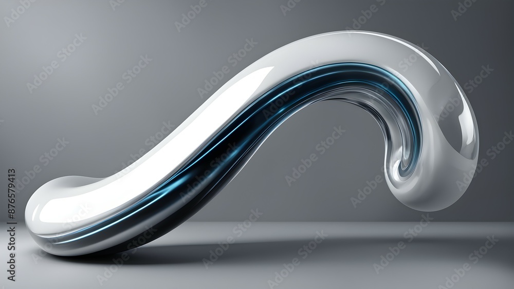Poster gray and blue glossy 3d shape with a smooth curve