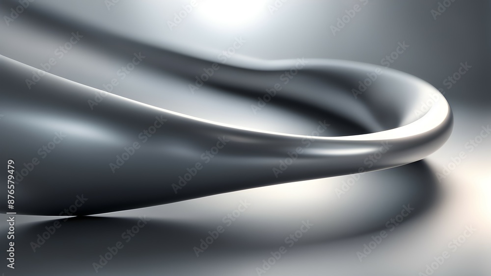 Poster silver metallic abstract shape floating in gray space with soft lighting