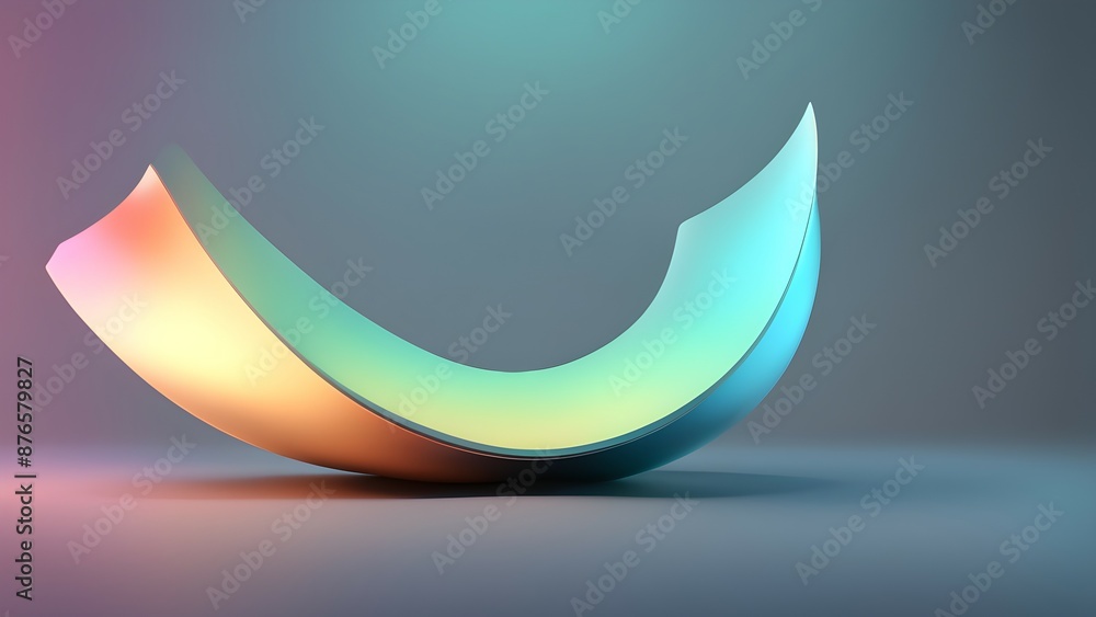 Poster 3d rendering of a colorful curved metallic shape on a matching background