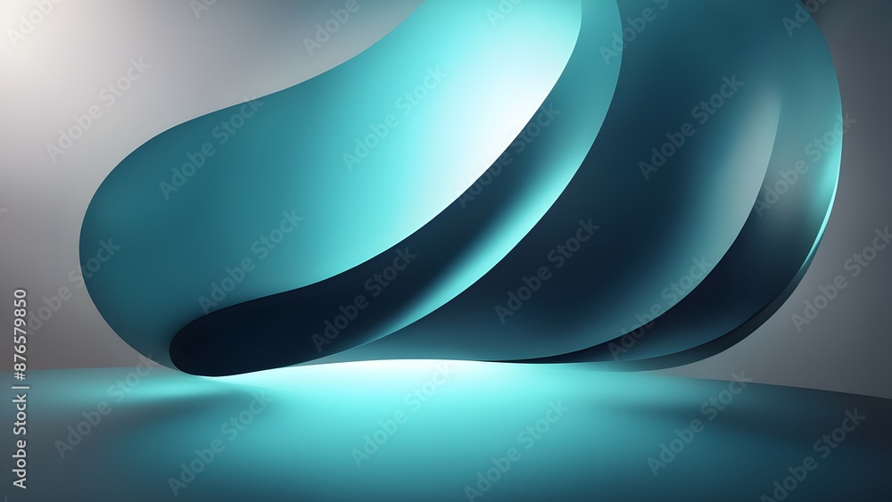 Aufkleber abstract 3d rendering of a smooth, flowing blue shape with a glowing white light on a matching blue 