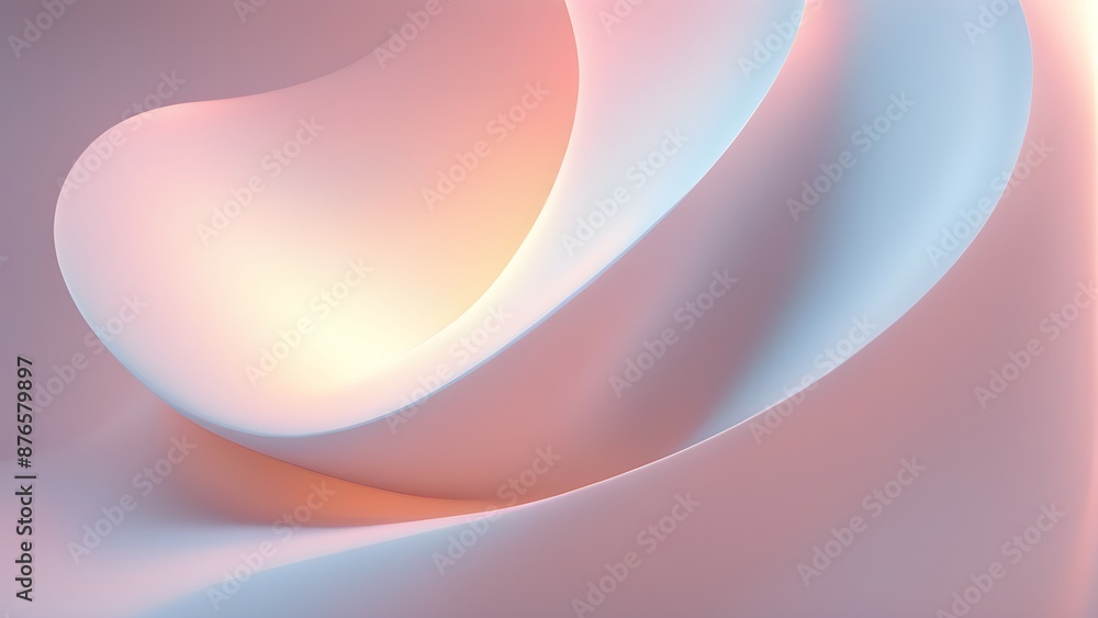 Poster soft pastel 3d rendering of abstract flowing shapes with subtle lighting