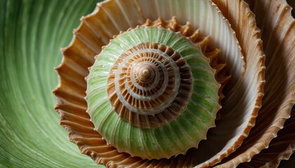 Closeup of Seashell with Green and Brown Colors.