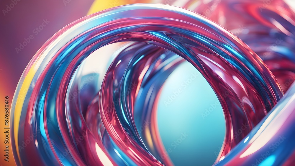 Poster abstract 3d rendering of intertwined blue and pink glossy tubes against a gradient background