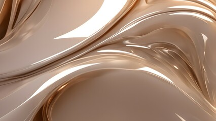 Obraz premium Abstract, smooth, liquid-like, 3D rendering of a wavy surface with a glossy, metallic sheen in warm beige tones.