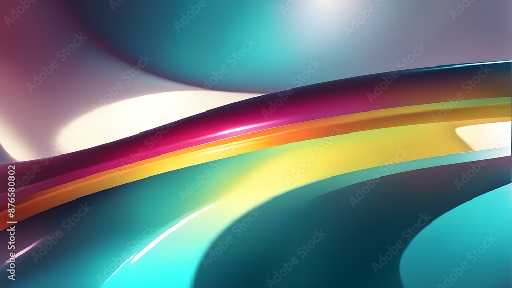 Poster colorful 3d rendering of intertwined glossy shapes and curves with vibrant reflections