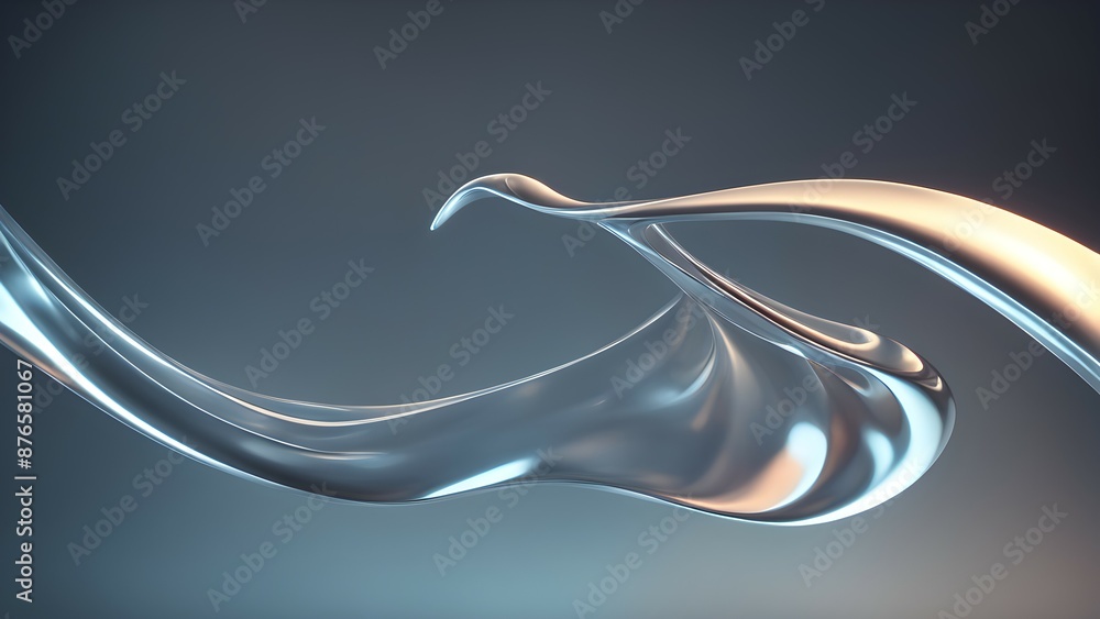Poster abstract 3d rendering of a liquid metal splash with a smooth, reflective surface and a dynamic, flow