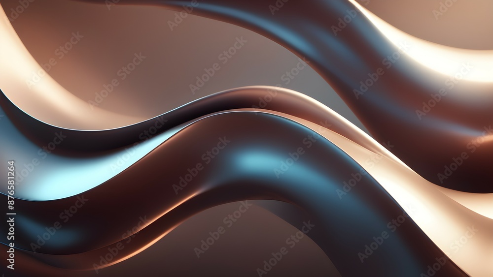 Poster abstract 3d rendering of intertwined, undulating metallic ribbons with a glossy, reflective surface 