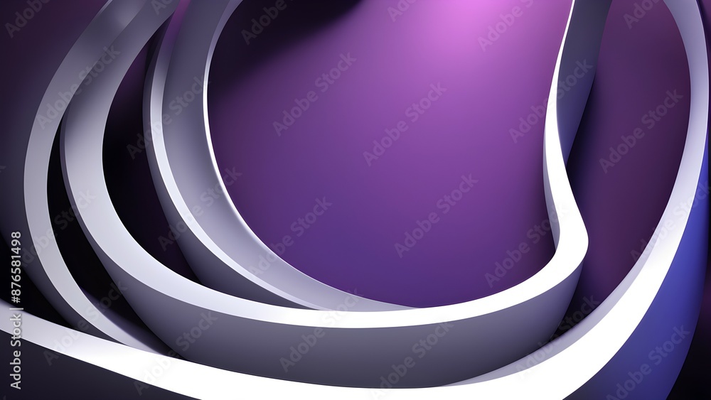 Poster abstract 3d rendering of intertwined curved shapes on purple background with spotlight