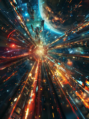  futuristic hyperspace stars travel concept, fantasy travelling in deep space, abstract science fiction pattern