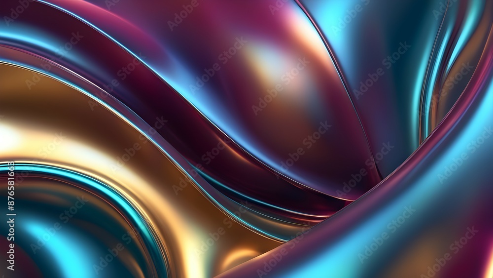 Poster abstract wavy iridescent metallic gradient 3d render