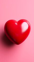 Red heart, vibrant against pink background.
