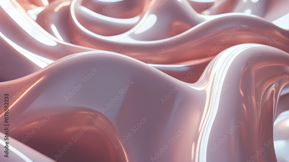 Poster pink and white abstract 3d rendering of a wavy fluid surface