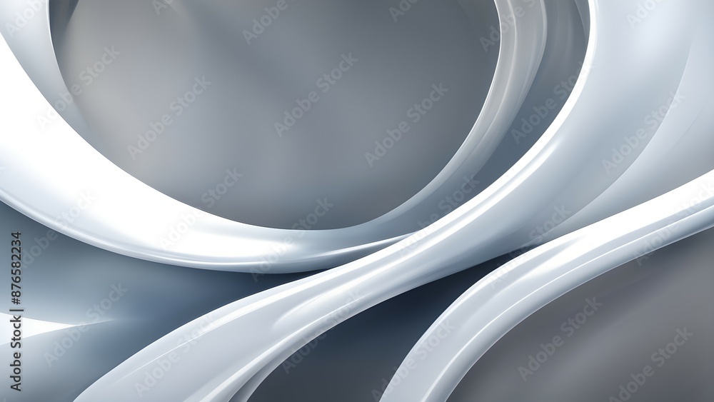Poster silver and gray abstract 3d rendering of intertwined curved shapes with a glossy surface finish